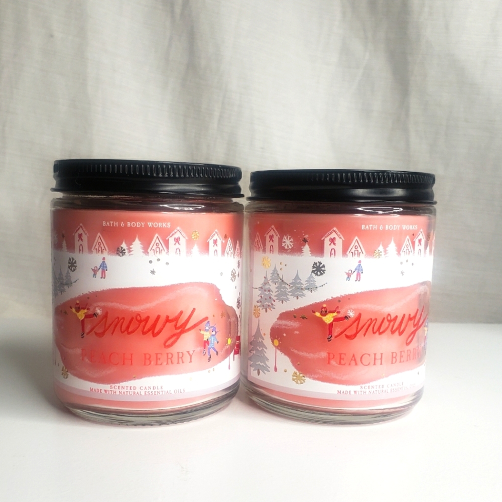 BBW SNOWY PEACH BERRY SINGLE WICK CANDLES